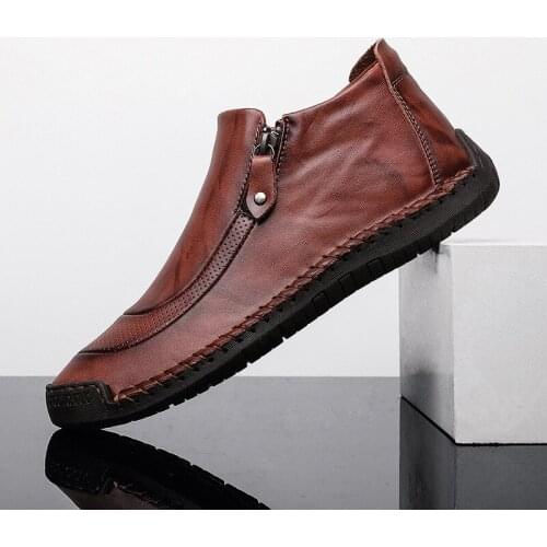 Pop Winter Men Boots Fashion Warm Casual Ankle Booties Comfortable Zip Male Shoes Big Size 39-48 Men Shoes Nice