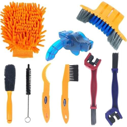 Bike Cleaning Tools Set (9 Pack) Bicycle Clean Brush Kit Suitable for Bike and Folding Bike Chain/Crank/Sprcket/Tire Corner Rust