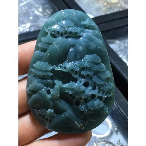 Natural Myanmar jade A HandCarved landscape jadeite jade green jade pendant jade necklace pendants jewelry necklaces