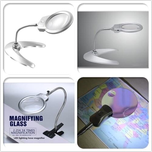 New lighted magnifier clip-on desktop LED desk lamp reading diamond painting tool jewelry magnifying glass metal hose magnifying