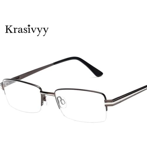 Krasivyy Pure Titanium Eyeglasses Frame for Men 2020 New Prescription Square Eyeglasses Women Half Frame Myopia Optical Eyewear