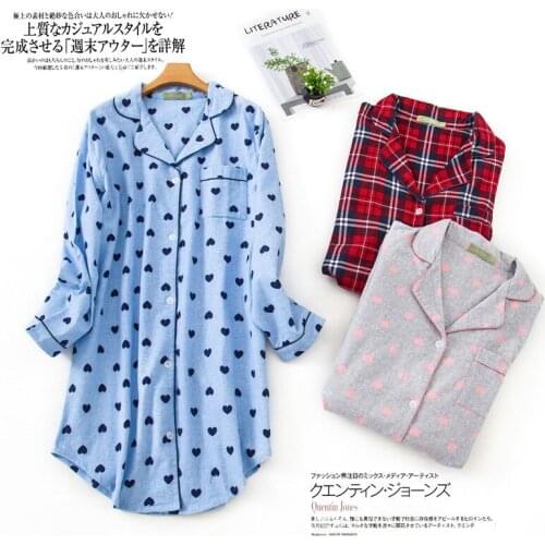 Autumn Winter Sexy Lady Nightshirt Nightdress Women Robes Casual Nightgown 100% Cotton Sleepwear Sleepshirt Plus Size