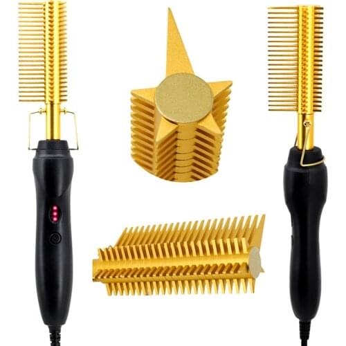 Pressing Hot Press Comb Portable Brush for Afro Hair Men Women AU Golden