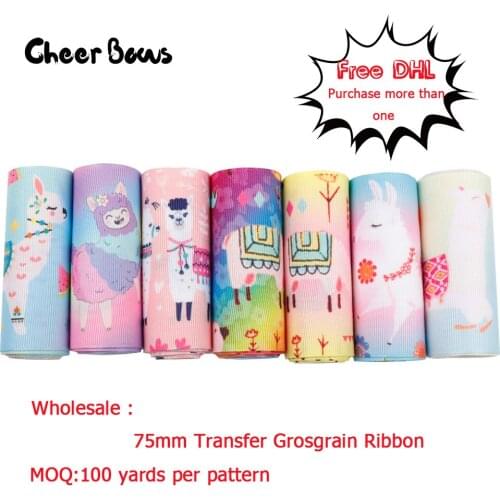 Wholesale Grosgrain Ribbon Cartoon Alpaca Printed Transfer 75mm Ribbon DIY Hair Bow Accessories Ribbon For Crafts 100yards