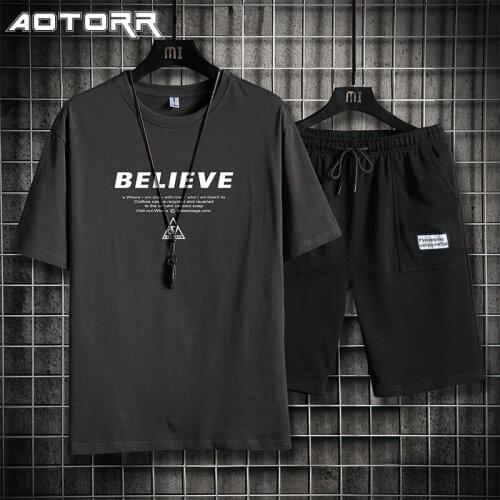 Mens Tracksuit Summer Clothes Sportswear Two Piece Set T Shirt Shorts Fashion Track Clothing Male Sweatsuit Sports Suits