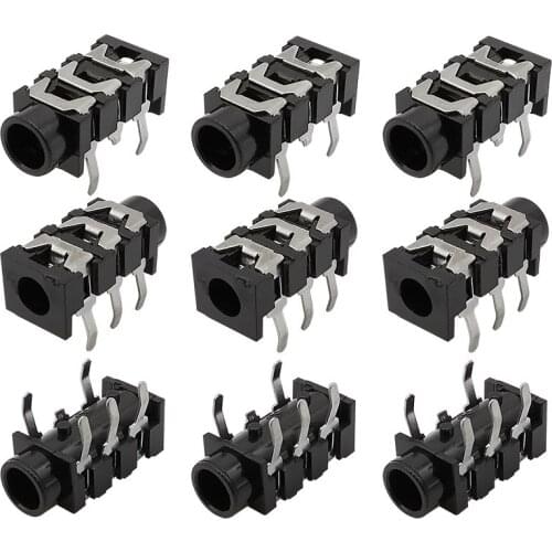 10Pcs/lot PJ-313 3.5mm 5Pin Stereo Headphone Socket PJ313 3.5mm Female Jack Earphone Audio Connector Black