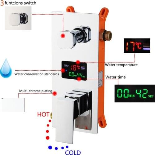 Bathroom 16" LED Rain Shower 6 Massage Sprayer Digital Valve Taps Wall Mounted