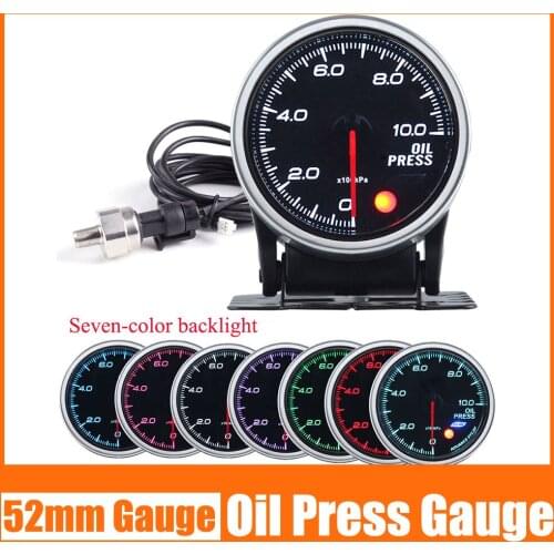 52MM Oil Press Gauge Smoke Lens With Sensor 0-10Bar Oil Pressure Meter Stepper Motor For Truck Car 12V 7 Color Backlight