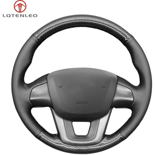 LQTENLEO Black Leather Carbon Fiber Car Steering Wheel Cover For Kia K2 2010-2016 Kia Rio 2011 2012 2013 2014 2015 2016