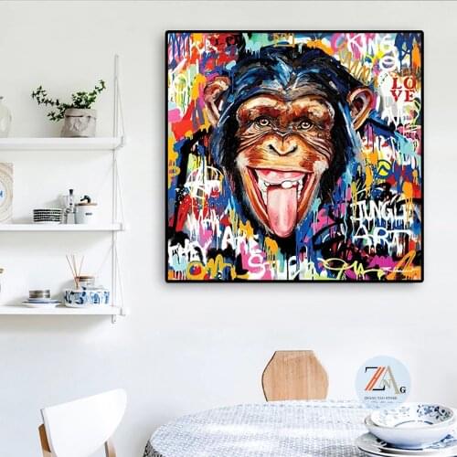 Street art abstract graffiti, cute monkeys, canvases, posters and printed Banksy paintings, living room pop wall art images