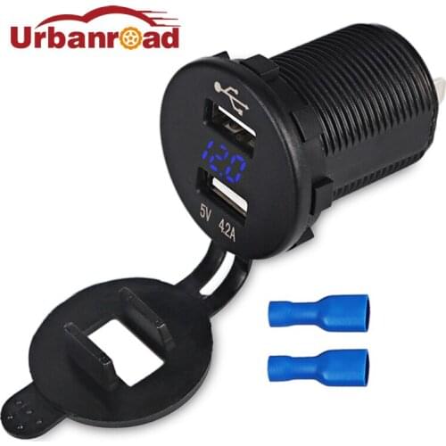 Urbanroad 12-24V 4.2A Car Dual USB Socket Charger Voltmeter Power Adapter Outlet Power Waterproof 12v USB Socket Motorcycle Boat