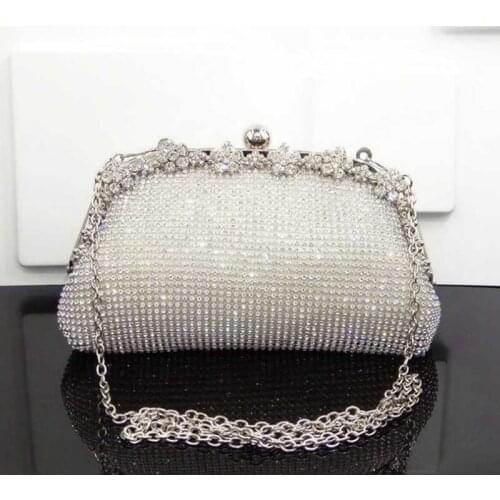 New Diamonds Chain Evening Bag Silver Wedding Bags For Bride Women Messenger Party Handbag Elegant Clutch