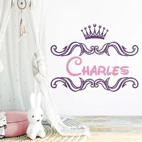 Princess Crown Custom Name Vinyl Wall Sticker For Nursery Kids Room Boys and Girls Room Decor Decals Bedroom Decal Mural HY1892