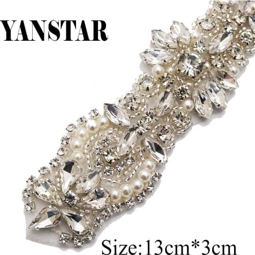 YANSTAR (10pcs) Wholesale Bridal Sash Crystal Rhinestones Appliques For Wedding Dress Belt Rose Gold Crystal Applique YS837A