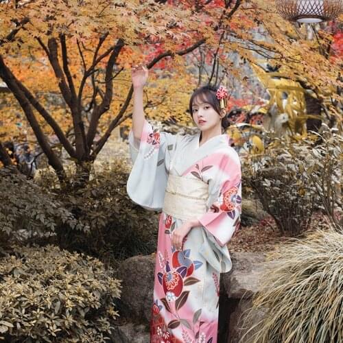 Japanese Yukata Kimono Dress Female Costume Geisha Cosplay Yellow Obi Yukata Women Traditional Japanese Kimonos Cosplay FF2647