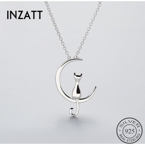 INZATT Real 925 Sterling Silver Pendant Necklace Moon Cat Gold Colour For Women Casual Accessories Fashion 2018 Lovely Jewelry