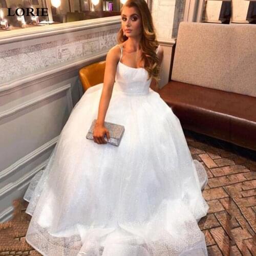 LORIE Beach Glitter Tulle Wedding Dress Ball Gowns 2021 Spaghetti Strps Princess Boho Bride Dress Vestidos de novia Custom made