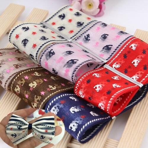 1 meters/lot) 1''25mm chiffon organza ribbon Sea Anchor Series ribbons gift wrap ribbons Handmade Christmas wedding Decoration