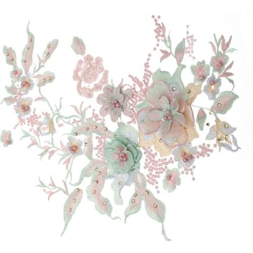 1pc DIY Clothing Decoration 3D Embroidery Floral Applique Pearl Tulle Beaded DIY Wedding Dress Bridal Sewing Fabric Patches