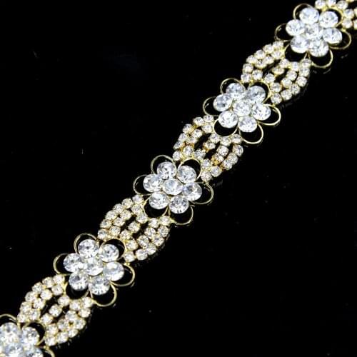 10Yards Crystal Clear Rhinestone Braided Silver Beaded Trim Flowers Rhinestones Trimming Chain