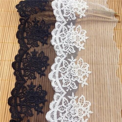 10yard Mesh Embroidery Lace Flowers Milk Silk Lace Fabric Decoration Computer Embroidery Black and White Trims 9.6cm