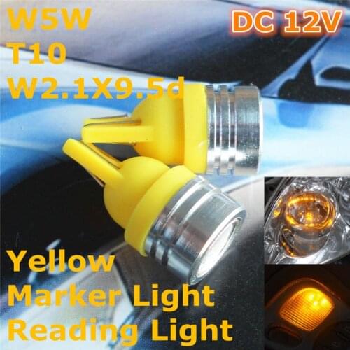 12V LED Yellow Color Car Bulb Lamp T10(High Power Flood Lamp)W5W W2.1X9.5d for Trunk Boot Licence Reading Light