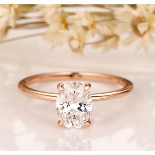 6×8mm 1.5CARAT Pure 14K Yellow Gold Oval Cut Solitaire GRA Moissanite Ring Four Prong Set Engagement Wedding Ring For Women