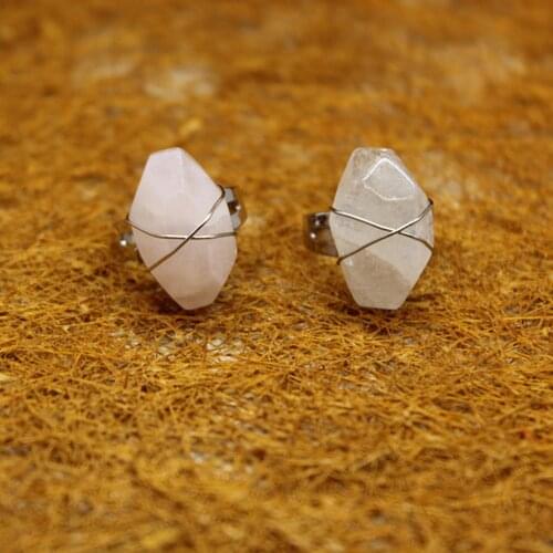 6pcs Natural Stone Opal Agates Oval Facet White Crystal Rings Clear Quartz Metal Wrap Twist Healing Ring for Women Jewelry Free