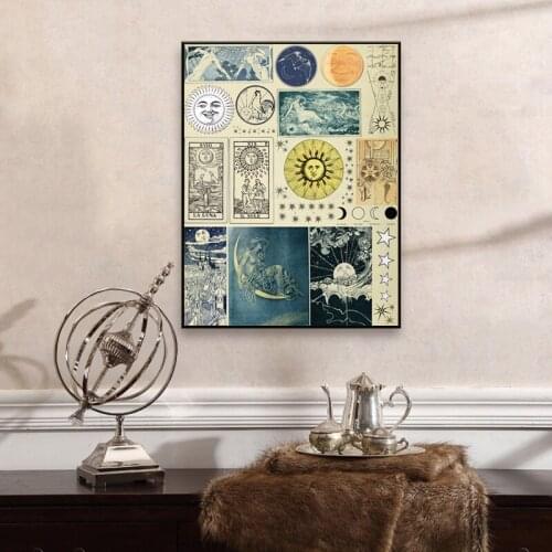 Sun Moon and Stars Abstract Vintage Poster Astrology Illustrations Prints Retro Wall Art Picture Canvas Painting Astrologer Gift