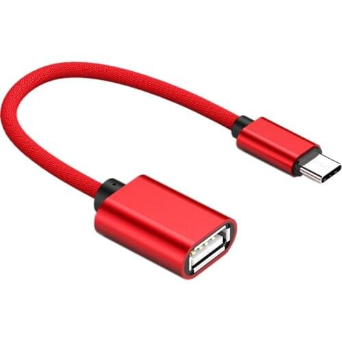 AAAE Top-Usb Otg Type C To Usb Adapter Otg Fast Charging Type-C Charger Nylon Braided Data Cable Converter-Red