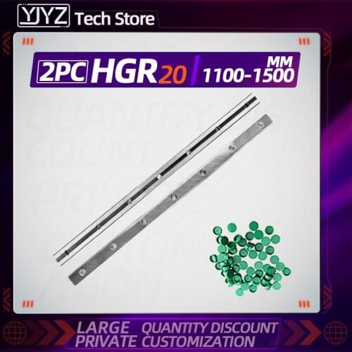 Free shipping 2pcs 1100-1500mm HGR20 Square Linear Guide Rail for HIWIN Slide Block Carriages CNC Router Engraving