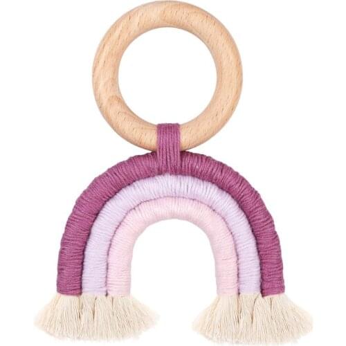 Wood Baby Teether Rainbow Wooden Teething Toy Organic Wooden Teethers Gift