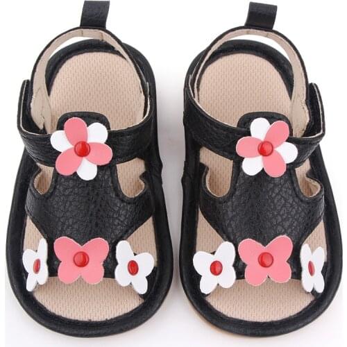 Baby Walking Shoes 2021 Summer Kids Footwear Flat With Sandals Ankle-Wrap Shoes with Flowers PU Leather Girls Cute Sandals