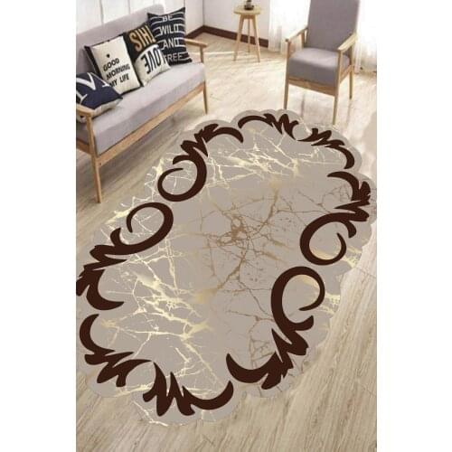 Laser-Cut Salon Mat Ellipse Design Washable Slip-Resistant Faux Leather Base Home Decoration Special Series Marble Pattern Brown