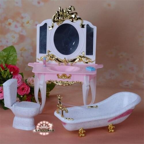 For Barbie Doll Furniture Accessories Plastic Toy Bathroom Bathtub Dressing Table Toilet Bowl Play House Holiday Gift Girl DIY