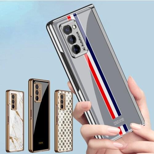 Double-Side Full Protection Case For Samsung Galaxy Z Fold 2 Plating Edge Tempered Glass Hard Cover For Samsung Z Fold2 W21