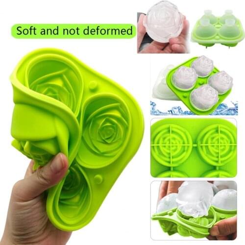 Rose Ice Mold Ice Mould Ice Rose Maker DIY Ice Cream Mold Anti-leakage Portable 4 Grids Reusable Silicone Ice Cube Mold for Bar