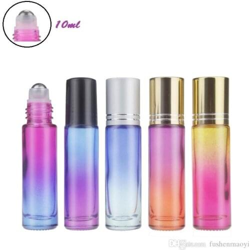 Color gradient, 10 ml Glass Essential Oils Roll-on Bottles with Stainless Steel Roller Balls and Black Plastic Caps Roller Bottl