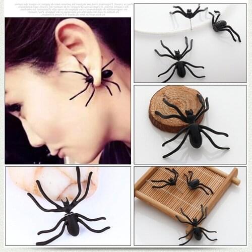 Halloween Decoration costumes for woman 3D Creepy Black Spider Ear Stud Earrings for Haloween Party DIY Decoration Jewelry