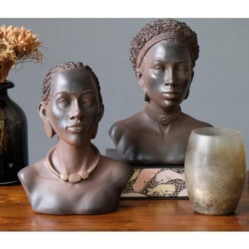 AMERICAN COUNTRY AFRICAN BEAUTIFUL WOMEN ART SCULPTURE GIRL FIGURE HEAD PORTRAITS STATUE RESIN CRAFTS DECORATION FOR HOME