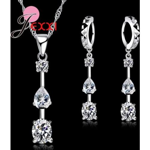 Drops Water Shape Women Gift New Jewelry Shinning Cubic Zirconia Jewelry 925 Sterling Silver Pendant Jewelry Sets