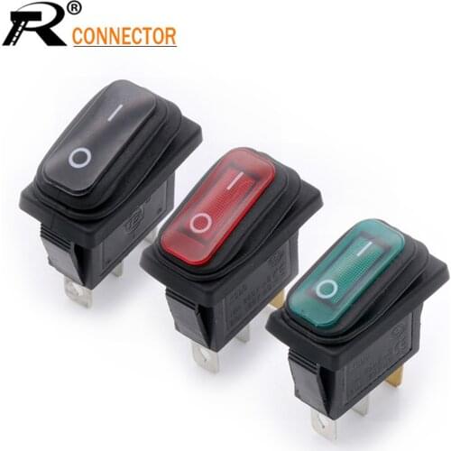 10PCS KCD3 Silver contact Waterproof Rocke Switch all-in-one silicone with LED Light switch 2Position 3pin