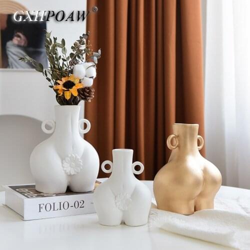 Human Body Art Ceramics Vase Abstract Female Nude Design Flower Arrangement Crafts Ornaments Nordic Style Home Decoration Vases