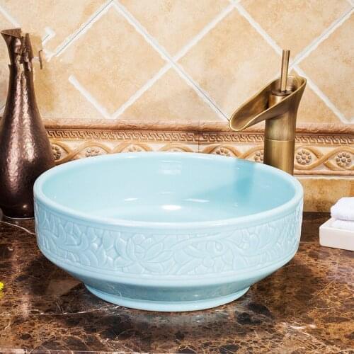 Chinese Handmade Artistic Ceramic wash basin Bathroom Sink round ceramic wash basin