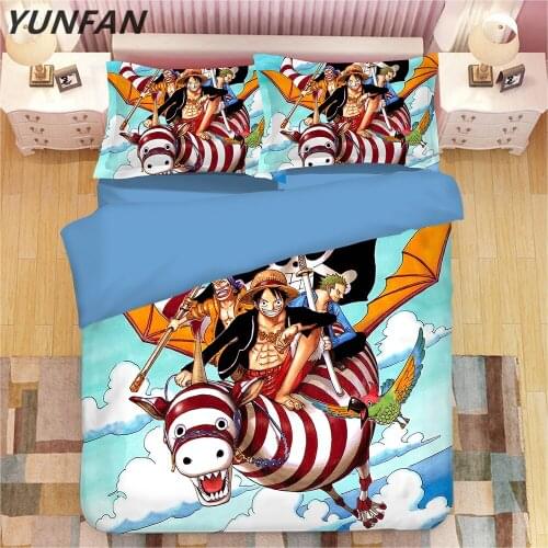 Cartoon blue bedding sets anime One piece duvet cover sets single double queen king quilt cover clouds 3d luxury twin bedclothes
