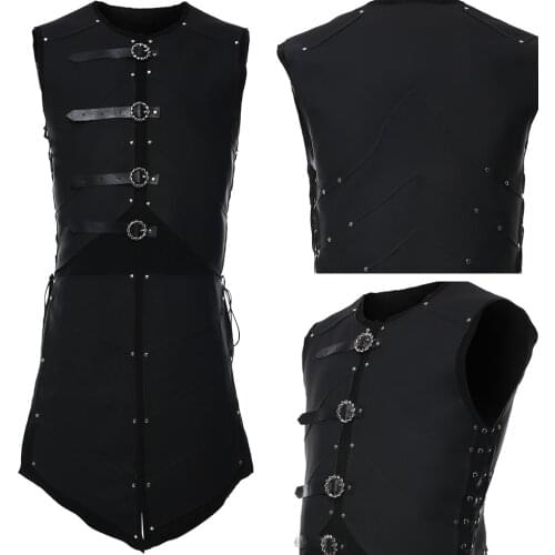 Medieval Elf Warrior Cosplay Costume Leather Armor Vest Black Suit Halloween Party