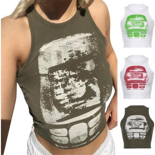 Sleeveless Tank Tops Women Sexy Vintage Colored Print Crop Top Summer Womens Clothing Streetwear Printed Vest For Girls