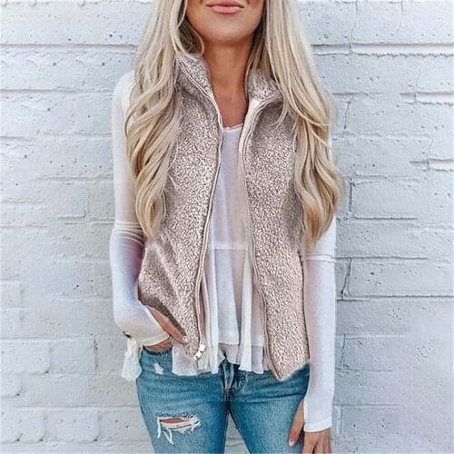 Fashion Pure Color Plush Warm Jacket Vest Cardigan Casual Ladies Coat Autumn Sleeveless Streetwear Womens Outerwear Жилет 2021