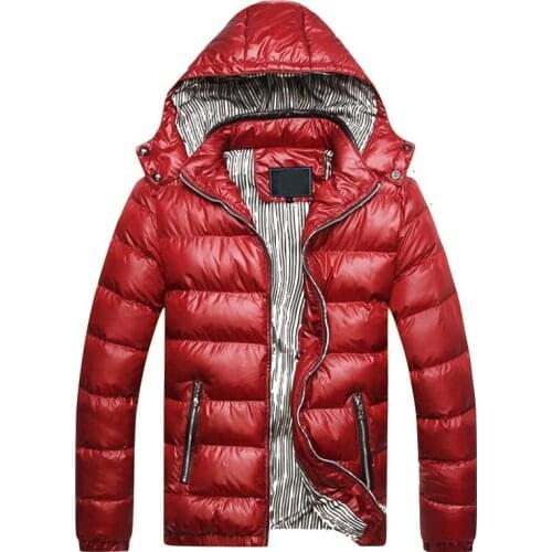 Male Casual Outwear Windbreaker Hoodies Brand Removable Cap Coat Bright Winter Men Jacket Fashion Cotton Thermal Thick Parkas