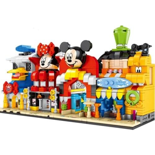 Disney 4in1 sets Mickey Mouse Donald Duck Building Blocks Goofy Modle Shop Store Castle Streetscape Lake City Bricks Toys Gifts